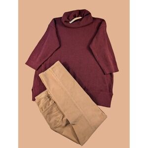 Burgundy XXL oversized Cowl Neck 3/4 Sleeve Long Sweater Pullover Women's